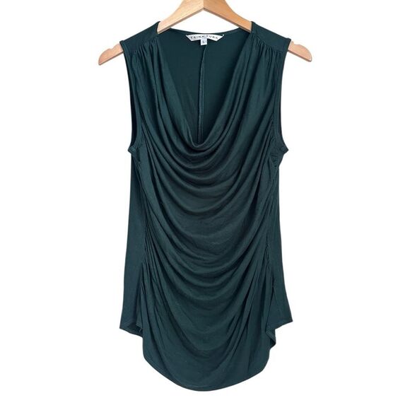 Trina Turk Women L Draped Top Dark Green Ruched Viscose Sleeveless Stretch - Picture 1 of 7